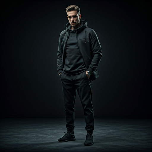 A high-fashion editorial portrait of a confident man in premium luxury streetwear.